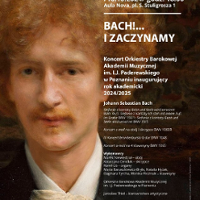 Concert poster: information about the event and photo of Ignacy Jan Paderewski - patron of the Academy of Music.