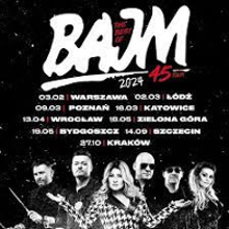 Black and white concert poster with information about the concert tour and the band's photo.