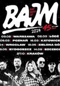 Black and white concert poster with information about the concert tour and the band's photo.