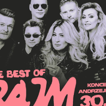 Black and white photo of Bajm band and pink title of the concert.