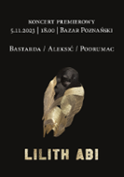 Concert poster in black and golden colours with information about the event.