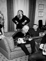 Black and white photo of the band