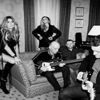 Black and white photo of the band