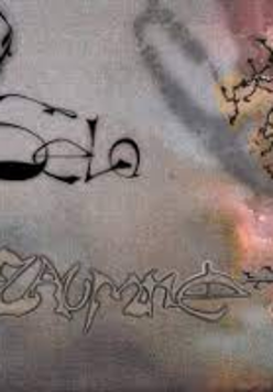 The graphic features a gray background with irregular pink shapes. Black inscription "bela" and gray "Zaumne".