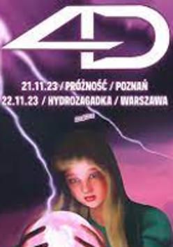 Concert poster: a drawing of a girl with a glass ball in her hands and information about the concert tour.