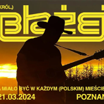 Silhouette of a man on the background of the sunset and information about the event.