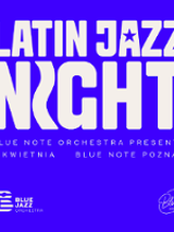 Concert poster: white title of the concert on blue background.