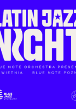 Concert poster: white title of the concert on blue background.