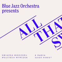 Concert poster in blue colours with information about the event.