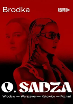 Concert poster in red colours: double photo of Brodka and information about the concert tour.