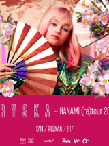 A photo of a young girl with a white and red fan, with information about the event below the photo.