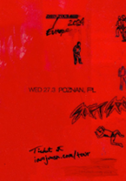 Concert poster: black small drawings on red background