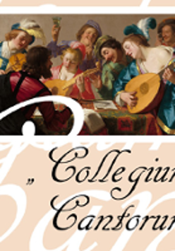 Concert poster with painting of a baroque musicians and information about the event.