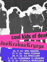 Concert poster with information about the event and a black and white photo of a few mens' backs.