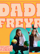 Concert poster: photo of the performer an orange background