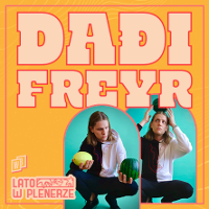 Concert poster: photo of the performer an orange background