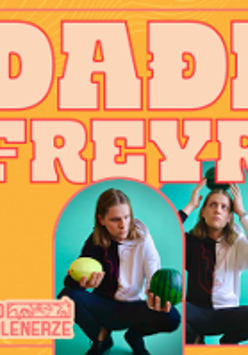 Concert poster: photo of the performer an orange background