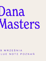 Concert poster in white and blue colours: information about the event.