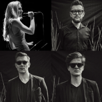 Four black and white pictures of concert performers