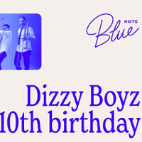 Concert poster with small photo of the band in blue colours, the name of the band and Blue Note logo.