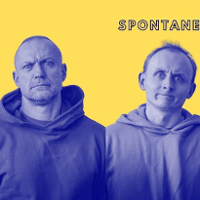 Concert poster: photo of the performers on yellow background.