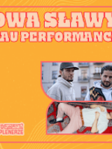 Concert poster:photos of the performers on orange background