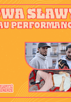 Concert poster:photos of the performers on orange background