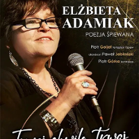 Concert poster: photo of Elżbieta Adamiak with a microphone in her hand and information about the event.