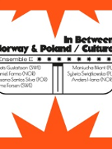 Poster with information about the concert in white, black and orange colours.