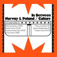 Poster with information about the concert in white, black and orange colours.