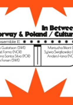 Poster with information about the concert in white, black and orange colours.