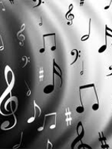 Black and white picture of treble clefs and notes