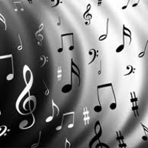 Black and white picture of treble clefs and notes
