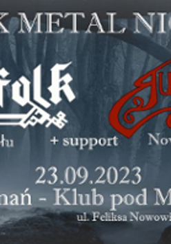 Concert poster - information about the event on grey-blue background.