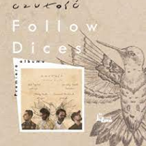 Concert poster in delicate beige colours: photo of the band in a frame and a drawing of a bird with spread wings. The name of the band in upper part of the poster.