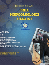 Event poster with information about the event and a photo of a person carrying wooden musical instrument.