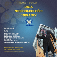 Event poster with information about the event and a photo of a person carrying wooden musical instrument.