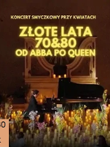 Concert poster: the title of the event, a man sitting by the piano and numerous candles in front of it.