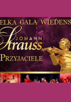 Concert poster - the golden sculpture of a man playing the violin and the title of the concert on purple background.