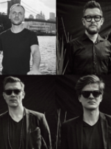 Picture divided into 4: four black and white photos of the members of the band.
