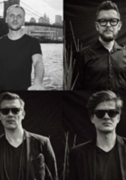 Picture divided into 4: four black and white photos of the members of the band.