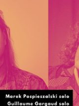 Part of photos of two men in orange and claret colours.