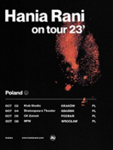 Concert poster in black, red and white colours with information about the tour.