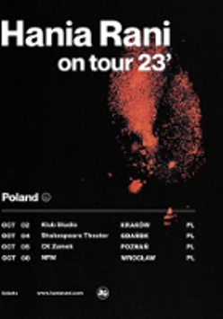Concert poster in black, red and white colours with information about the tour.
