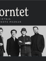 Black and white photo of the band and information about the event.