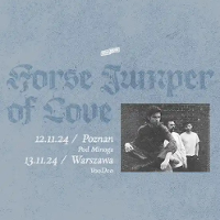 Concert poster: small black and white photo of the band and information about the event; blue background.