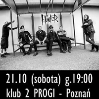 Black and white concert poster: photo of the band members, sitting (4 men) and standing (2 men) in a bus shelter. Information about the event under the photo.