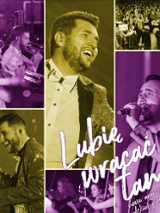 Small photos of performers in violet and yellow-green colours and the title of the event.