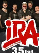 Concert poster: photo of the band and big, red inscription "IRA".