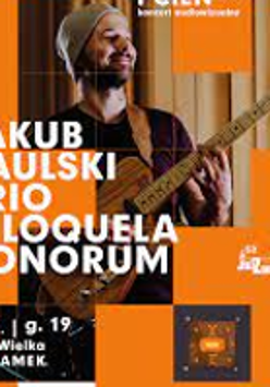 Poster with photo of a man with guitar and information about the event.